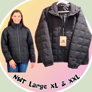 NWT XL Thermocloud Technology Quilted Puffer Jacket w Hood & 2 Snap Pockets